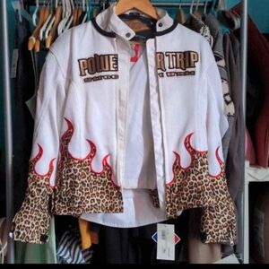 POWERTRIP White & Leopard Flame Women's Jacket- MEDIUM